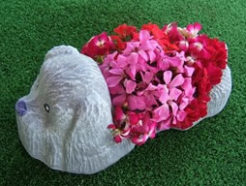 Puppy Dog Planter Ornament with Flowers